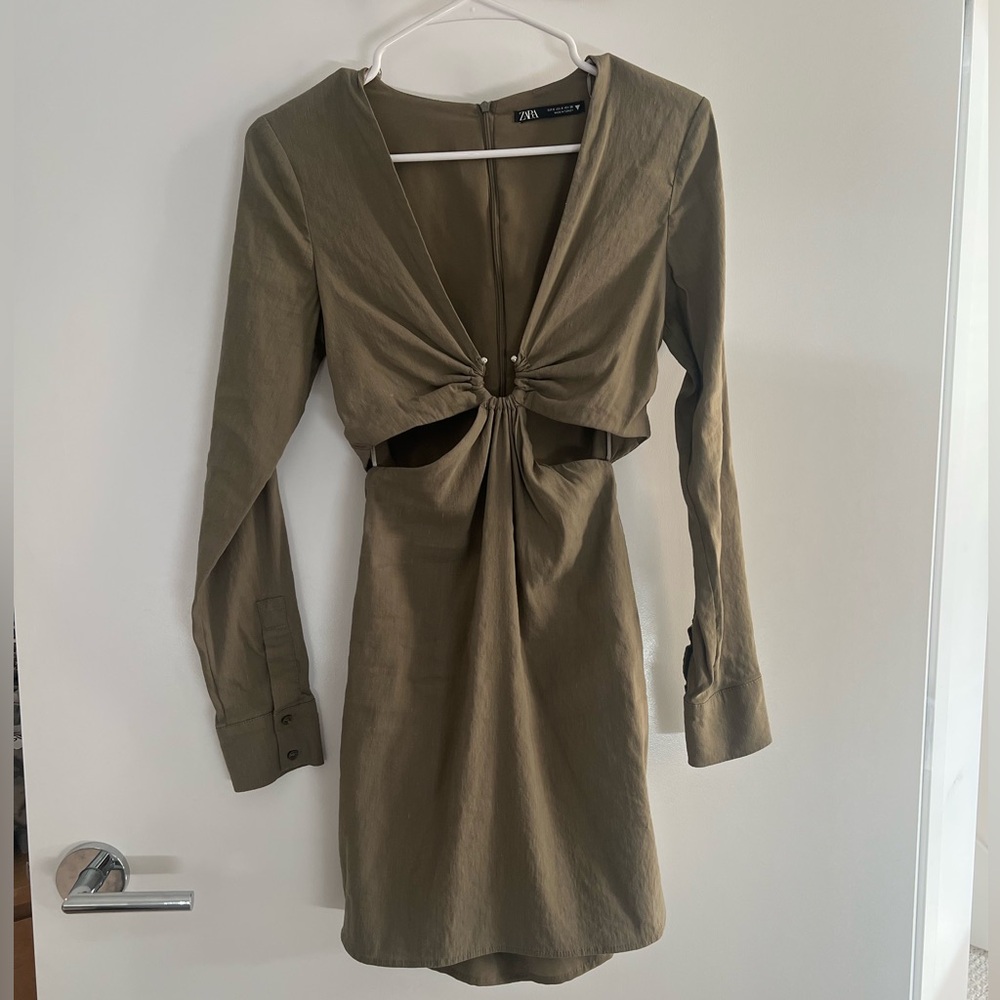 Zara Green Bodycon Dress with Plunge Neckline
